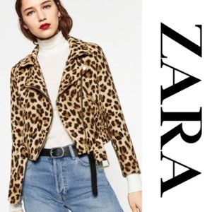 ZARA Leopard Animal Print Moto Jacket Size L
